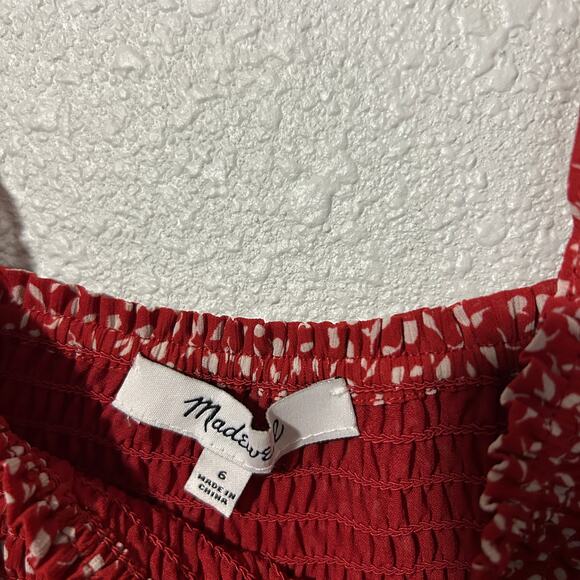 Madewell Lucie Smocked Peplum Top Red Floral Size 6 Square Neck Balloon Sleeve - Picture 6 of 9